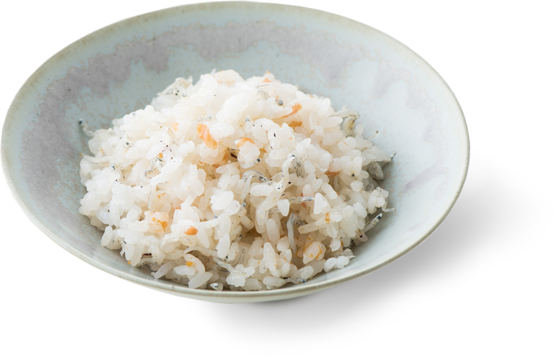 Photo:Rice with small fish and umeboshi (pickled plum)
