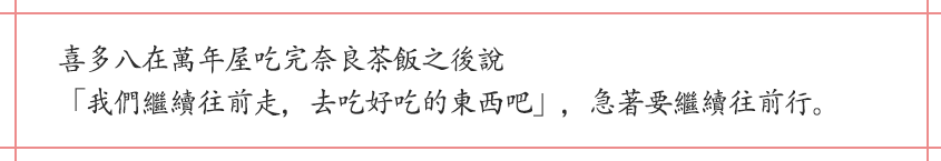 喜多八在萬年屋吃完奈良茶飯之後說「我們繼續往前走,去吃好吃的東西吧」,急著要繼續往前行。