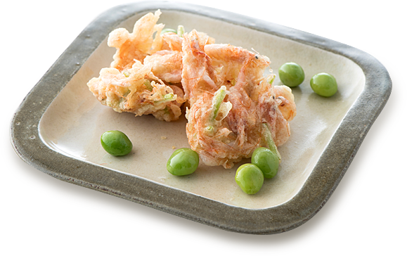 照片:油炸小蝦與蔬菜 佐以銀杏